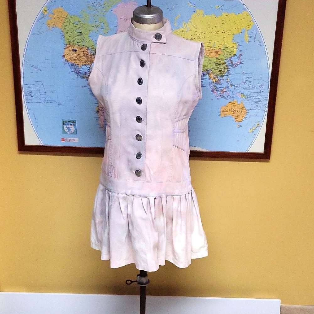 American jeans Sleeveless violet denim vintage dress with Metallic buttons